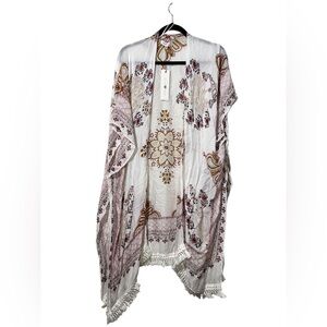 NWT WOVEN HEART‎ Boho Open Front Flowy Light Colored Aztec Kimono - OS